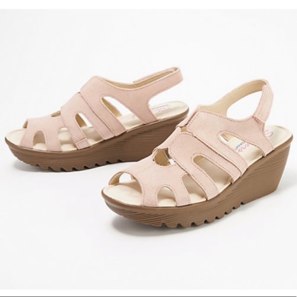 Skechers Suede Peep-toe Slingback Wedges Size 10 NWOT